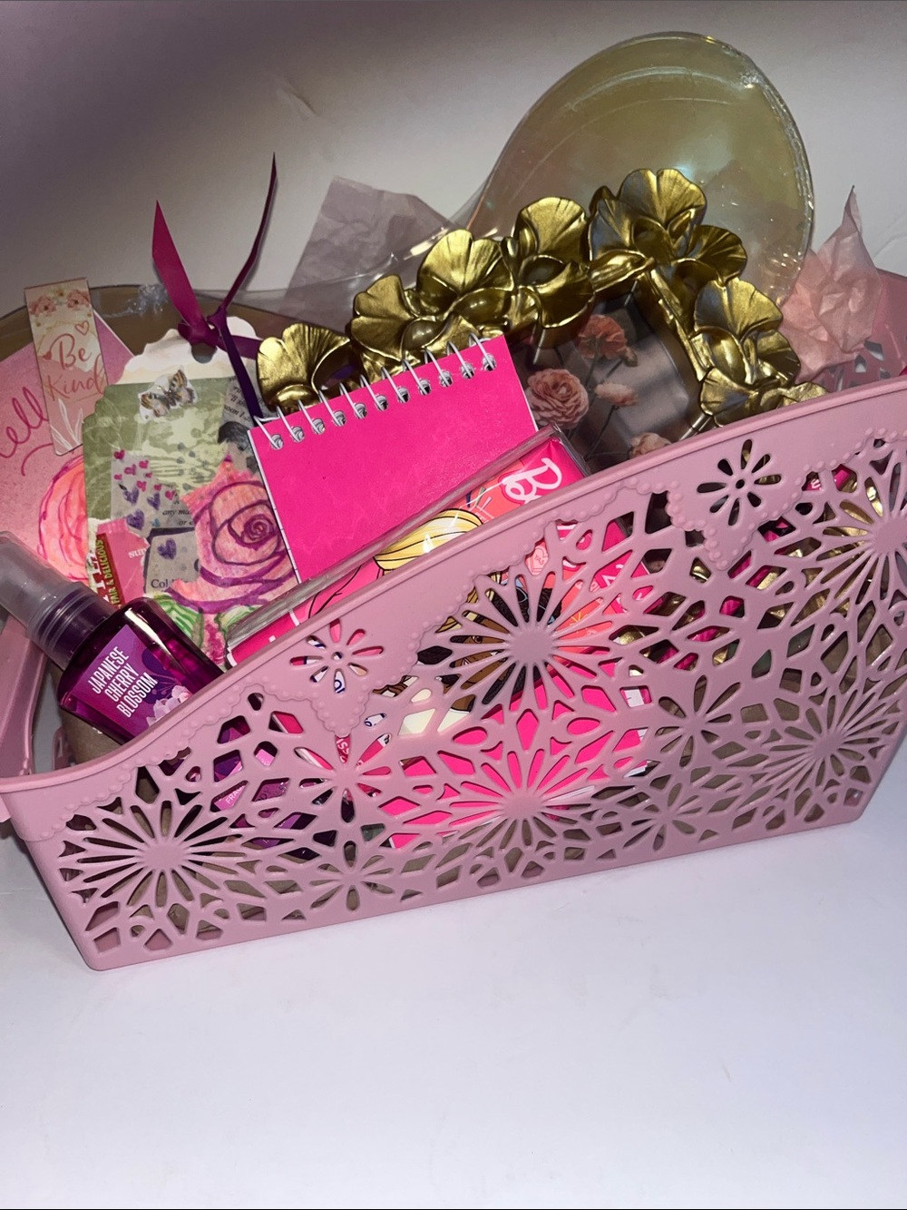 Nwt pink gift basket fun bundle of stationery & more